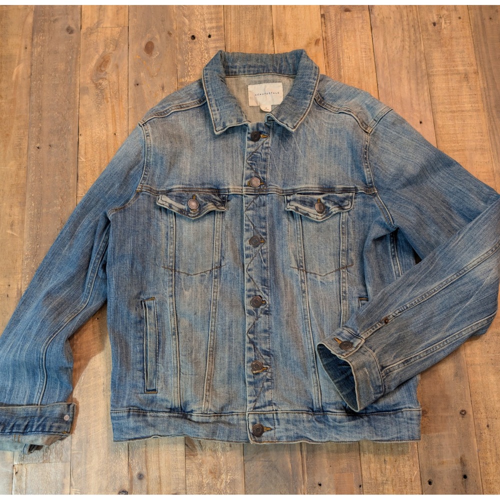 Aeropostale Men's Denim Trucker Jacket Medium Wash Stretch Size M (2018)